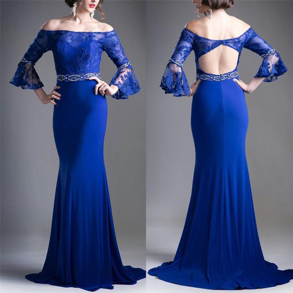 blue vintage lace chiffon mermaid dresses evening wear off the shoulder sweep train beading applique prom gowns party dress, Black
blue vintage lace chiffon mermaid dresses evening wear off the shoulder sweep train beading applique prom gowns party dress, Black