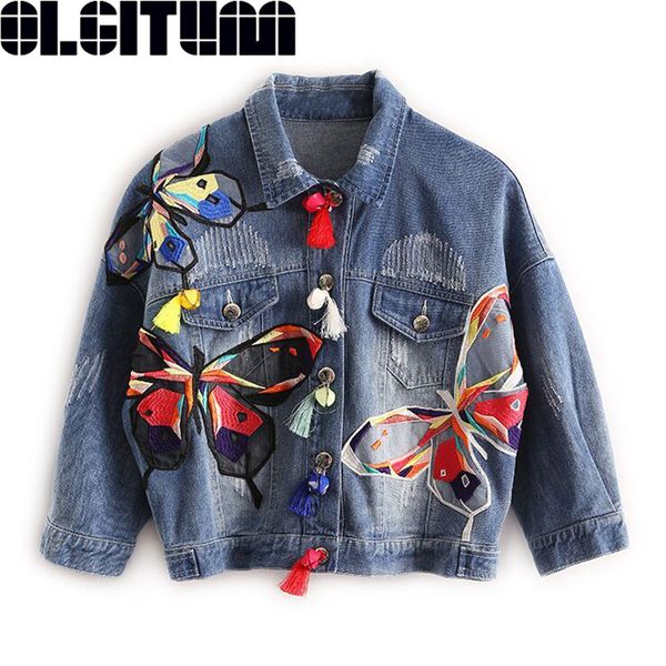 wholesale- 2017 olgitum colorful butterfly embroidery ladies jean jackets patch designs womens denim coats with tassel frayed slim jacket, Black;brown
wholesale- 2017 olgitum colorful butterfly embroidery ladies jean jackets patch designs womens denim coats with tassel frayed slim jacket, Black;brown