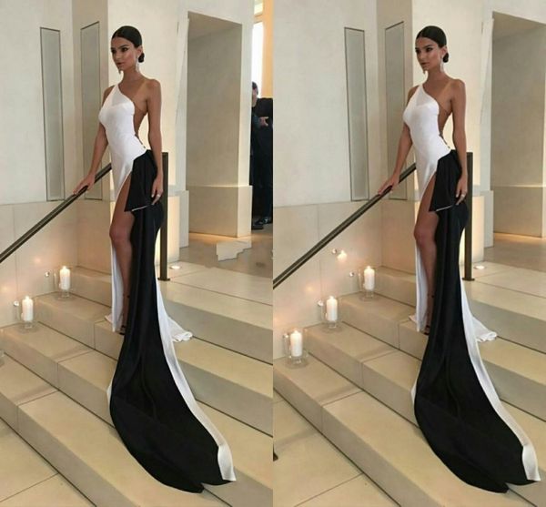 2016 split evening dresses one shoulder elastic satin custom made black and white evening gowns formal dresses sweep train, Black;red
2016 split evening dresses one shoulder elastic satin custom made black and white evening gowns formal dresses sweep train, Black;red