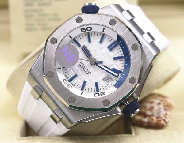 new quality offshore stainless steel mens automatic watch luxury diver men's sport wrist watches white dial and rubber band, Slivery;brown
new quality offshore stainless steel mens automatic watch luxury diver men's sport wrist watches white dial and rubber band, Slivery;brown