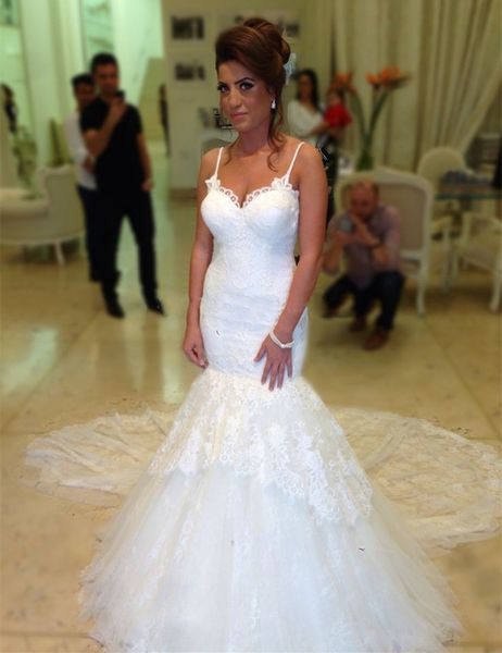 new gorgeous design backless mermaid wedding dresses spaghetti straps lace court train luxury bridal gowns custom made, White
new gorgeous design backless mermaid wedding dresses spaghetti straps lace court train luxury bridal gowns custom made, White