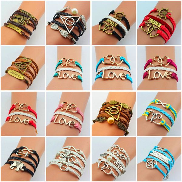 charms jewelry infinity bracelets leather braid owls anchor branch lovely bird infinity charm bracelet men women chirstimas birthday gift, Golden;silver
charms jewelry infinity bracelets leather braid owls anchor branch lovely bird infinity charm bracelet men women chirstimas birthday gift, Golden;silver