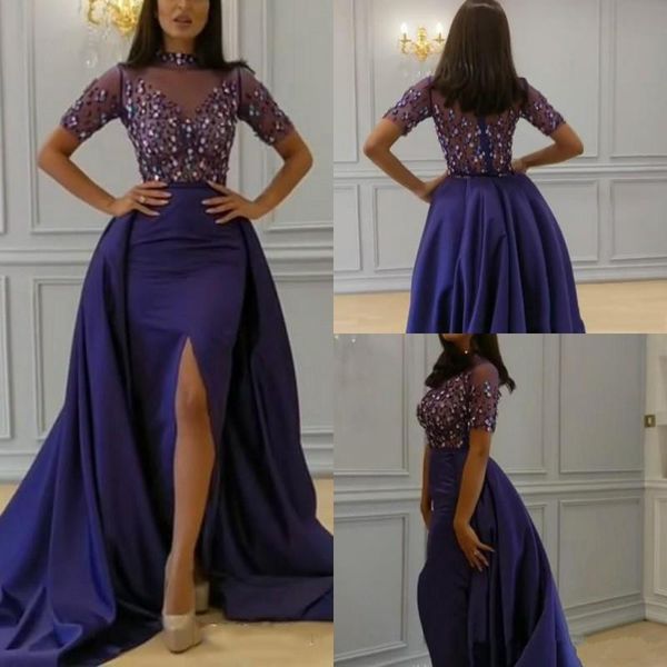 saudi arabia front split mermaid prom dresses with detachable train short sleeve crystal high neck evening gowns illusion prom dress, Black
saudi arabia front split mermaid prom dresses with detachable train short sleeve crystal high neck evening gowns illusion prom dress, Black