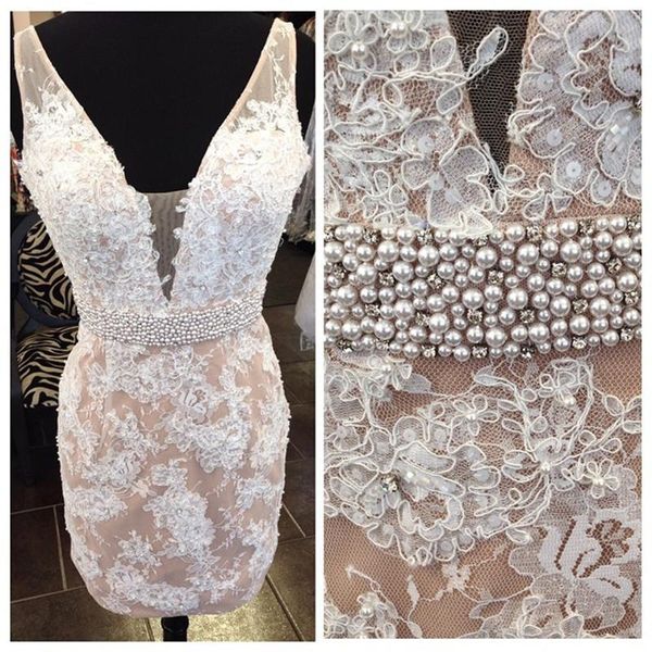 fashion short lace cocktail dress champagne lining deep neck pearls crystals belt sheath mini party gowns custom size, Black
fashion short lace cocktail dress champagne lining deep neck pearls crystals belt sheath mini party gowns custom size, Black
