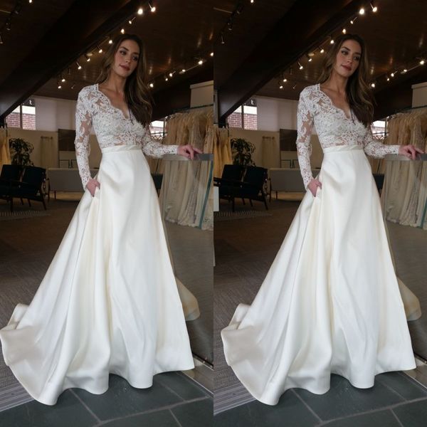 elegant 2017 lace long sleeve v neck satin wedding dresses with poacket garden bridal gowns plus size custom made china en8178, White
elegant 2017 lace long sleeve v neck satin wedding dresses with poacket garden bridal gowns plus size custom made china en8178, White