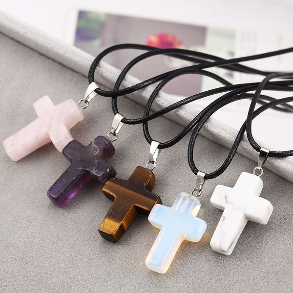 Leather Chain Natural Stone Turquoise Crystal Eye Tiger Cross Christian Pendant Necklace for Women Jewelry christian religious gifts
Leather Chain Natural Stone Turquoise Crystal Eye Tiger Cross Christian Pendant Necklace for Women Jewelry christian religious gifts