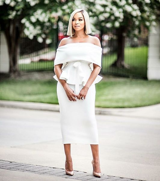 white peplum country bridesmaids dresses off the shoulder short wedding guest dress sheath tea length maid of honor gowns, White;pink
white peplum country bridesmaids dresses off the shoulder short wedding guest dress sheath tea length maid of honor gowns, White;pink