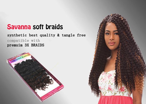 

synthetic hair extensions deep wave 3pc/pack bouncy curl 10inch crochet braids hair 3x braids savana bohemian marley braiding, Black