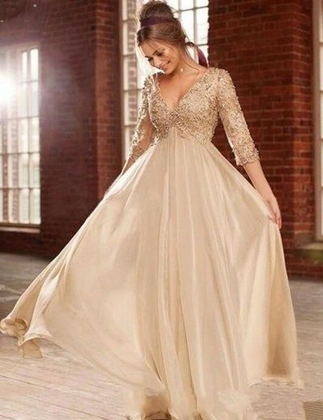 2020 Newest Sexy Deep V Neck Half Sleeves Champagne Chiffon Long Prom Dresses With Beaded Lace Top Formal Evening Dresses Robe de soiree
2020 Newest Sexy Deep V Neck Half Sleeves Champagne Chiffon Long Prom Dresses With Beaded Lace Top Formal Evening Dresses Robe de soiree