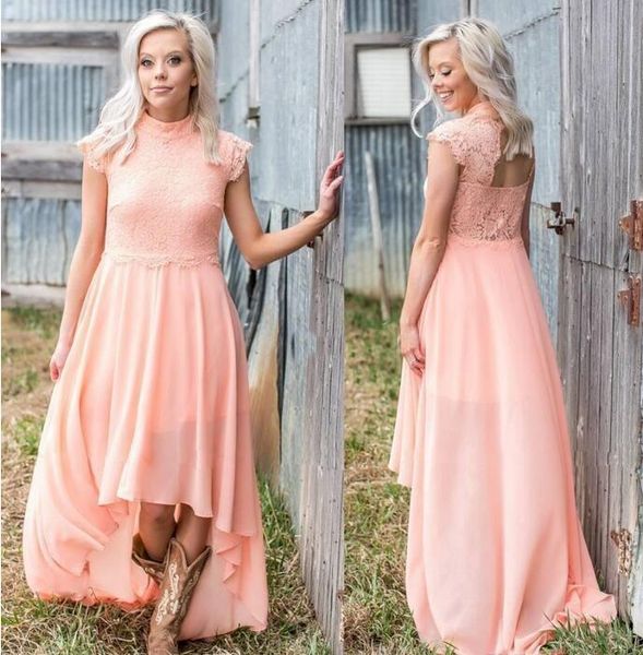 country bridesmaids dresses high neck 2017 high low lace wedding guest party dress chiffon maid of honor gowns plus size cap sleeves, White;pink
country bridesmaids dresses high neck 2017 high low lace wedding guest party dress chiffon maid of honor gowns plus size cap sleeves, White;pink
