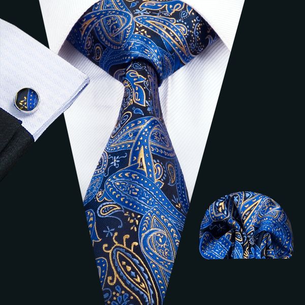 

классический шелковый мужской галстук синий наборы галстуков пейсли мужские галстуки галстук-платок запонки набор жаккардовые тканые встречи, Black;blue