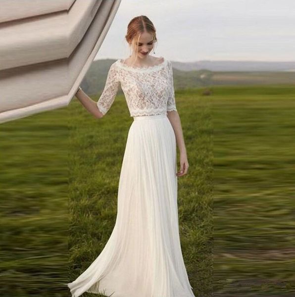 beach garden two piece lace wedding dresses half long sleeve scoop neckline wedding gown chiffon robe de mariage bohemian bridal dresses, White
beach garden two piece lace wedding dresses half long sleeve scoop neckline wedding gown chiffon robe de mariage bohemian bridal dresses, White
