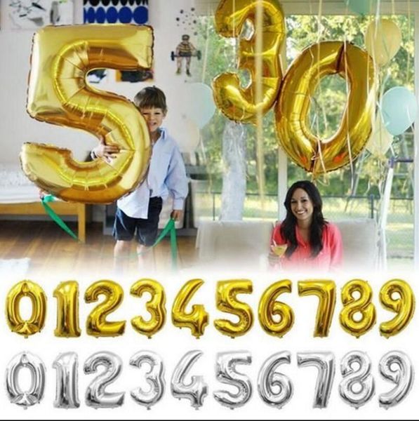 32 Inch Helium Air Balloon Number Letter Shaped Gold Silver Inflatable Ballons Birthday Wedding Decoration Event Party Supplies Ooa2647