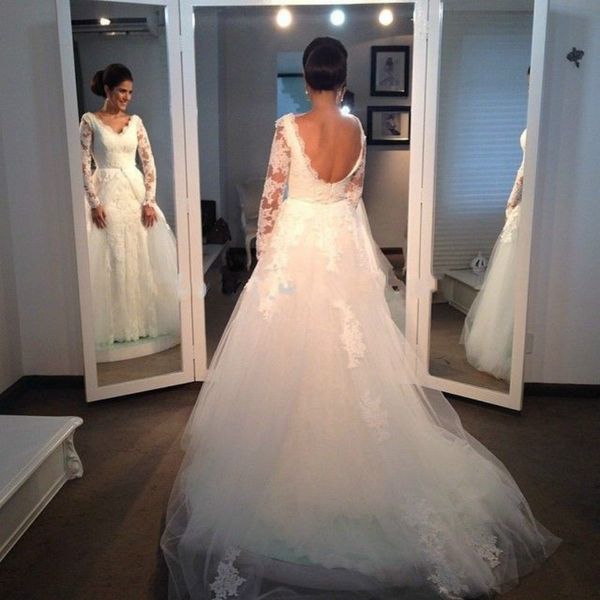 New Arrival Lace Long Sleeves Wedding Dresses 2019 Sexy White V Neck Tulle Backless Bridal Gowns Casamento Custom Made Robe De Mariage
New Arrival Lace Long Sleeves Wedding Dresses 2019 Sexy White V Neck Tulle Backless Bridal Gowns Casamento Custom Made Robe De Mariage