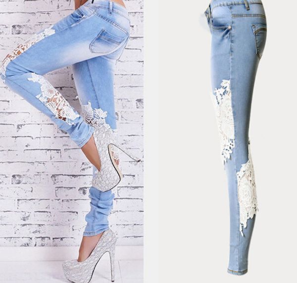 spring women vintage denim openwork lace stitching trousers slim feet jeans woman plus size women pants, Blue
spring women vintage denim openwork lace stitching trousers slim feet jeans woman plus size women pants, Blue