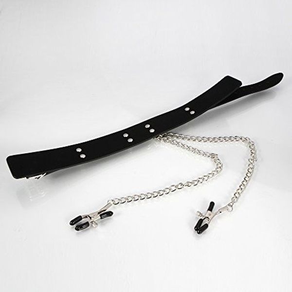 crazy nipple ring & pu with k&a black metal flirt leather neck clamps #t20 icmcs
