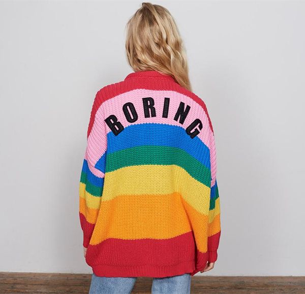 2019 new autumn winter women knitwear rainbow striped knit cardigan cloth love letter embroidery lazy sweater coat outwear size s-l, White;black
2019 new autumn winter women knitwear rainbow striped knit cardigan cloth love letter embroidery lazy sweater coat outwear size s-l, White;black