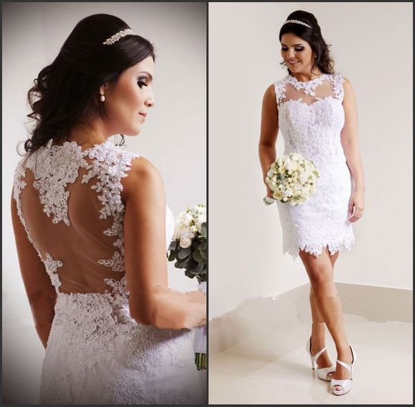 sheer neck short beach wedding dresses custom 3d-floral appliques country wedding dresses short wedding gown garden lace corset bridal, White
sheer neck short beach wedding dresses custom 3d-floral appliques country wedding dresses short wedding gown garden lace corset bridal, White