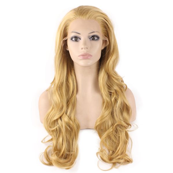 long wavy blonde natural lace front synthetic hair wig, Black 
long wavy blonde natural lace front synthetic hair wig, Black