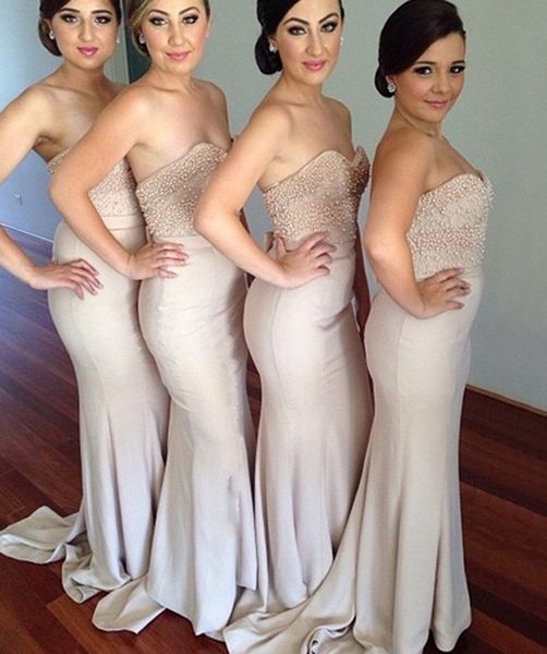 mermaid long bridesmaid dresses for wedding party guest beading pearls sweetheart women satin lace champagne custom made dress, White;pink
mermaid long bridesmaid dresses for wedding party guest beading pearls sweetheart women satin lace champagne custom made dress, White;pink
