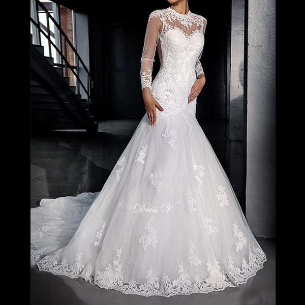 Fashionable Long Sleeves Mermaid Wedding Dresses 2019 Lace High Neck Sheer Wedding Gown Hollow Back Plus Size Bridal Gown Custom Made
Fashionable Long Sleeves Mermaid Wedding Dresses 2019 Lace High Neck Sheer Wedding Gown Hollow Back Plus Size Bridal Gown Custom Made