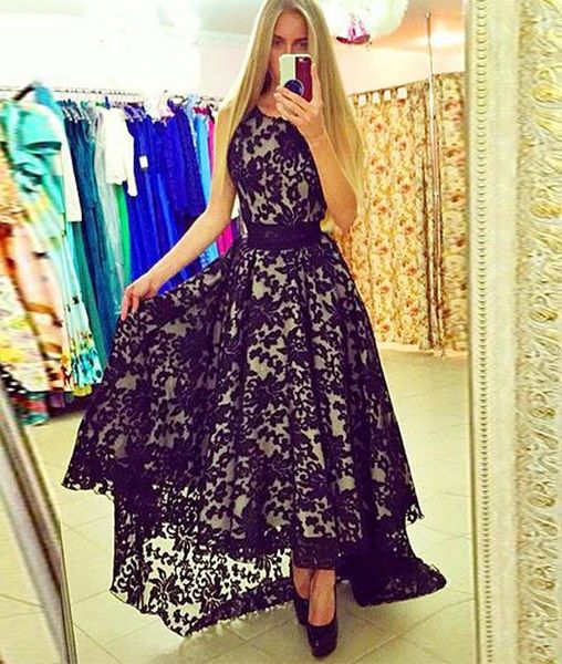 new arrival cute round neck lace high-low black prom dress for teens black evening dress, Black;red
new arrival cute round neck lace high-low black prom dress for teens black evening dress, Black;red