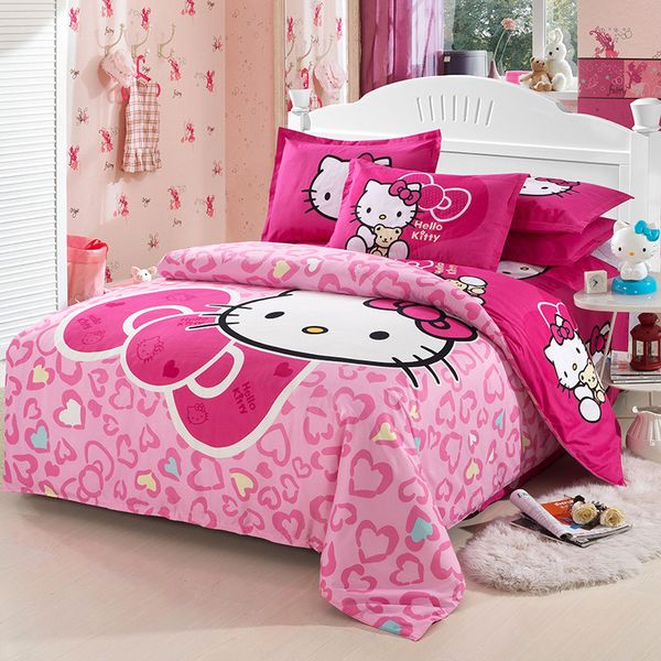 

wholesale- 4pcs bedding sets double single twin/full//king size duvet cover bed sheet pillowcases linen cartoon princess style pink