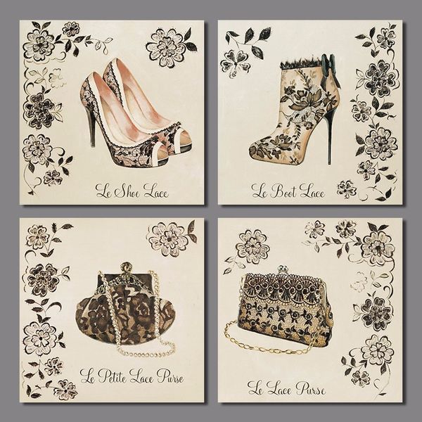 4pcs/set retro lady girls handbag decoration wall art picture high-heeled shoes canvas painting living room home decor unframed
4pcs/set retro lady girls handbag decoration wall art picture high-heeled shoes canvas painting living room home decor unframed