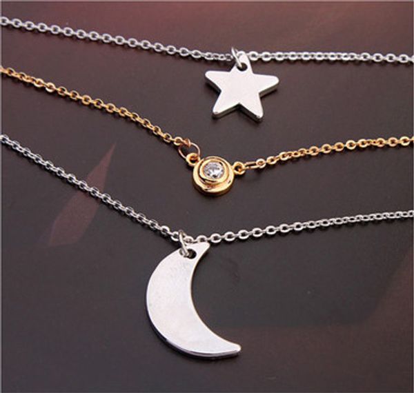 necklaces pendants jewelry women fashion zircon 18k gold/platinum plated alloy moon/star 3-layer clavicle chain necklace, Silver
necklaces pendants jewelry women fashion zircon 18k gold/platinum plated alloy moon/star 3-layer clavicle chain necklace, Silver