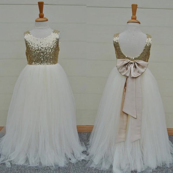 sparkly 2016 gold sequin ivory tulle floor length flower girls dresses for weddings backless bow formal party gowns en8164, White;blue
sparkly 2016 gold sequin ivory tulle floor length flower girls dresses for weddings backless bow formal party gowns en8164, White;blue