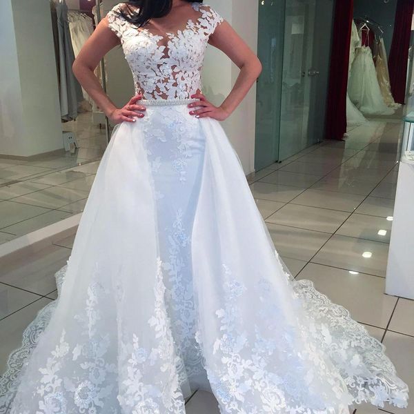 elegant white 2018 new wedding dress sheer neck cap sleeves illusion bodices bridal gowns for garden beach with detachable overskirts ba7270
elegant white 2018 new wedding dress sheer neck cap sleeves illusion bodices bridal gowns for garden beach with detachable overskirts ba7270