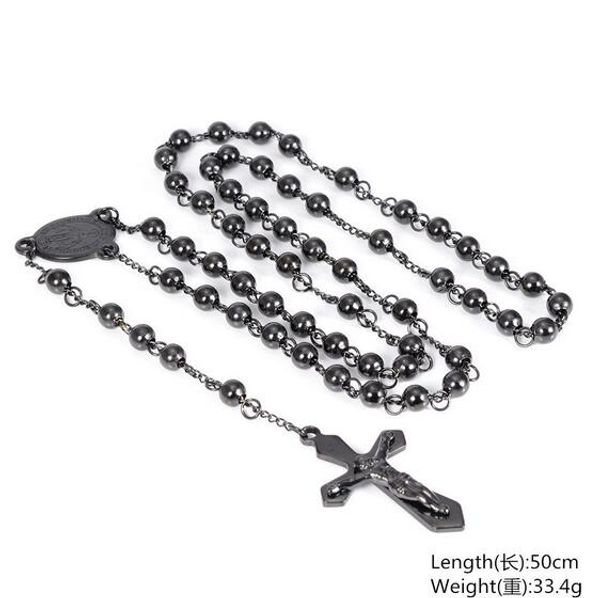 fashion black round bead chain 316l stainless steel religious crucifix rosary necklace mens cool jewelry, Silver
fashion black round bead chain 316l stainless steel religious crucifix rosary necklace mens cool jewelry, Silver