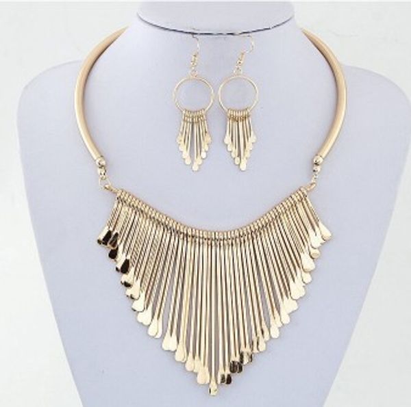 designer necklace earring sets luxury metal tassels pendant chain bib necklace earrings gifts for her jewelry set, Silver
designer necklace earring sets luxury metal tassels pendant chain bib necklace earrings gifts for her jewelry set, Silver