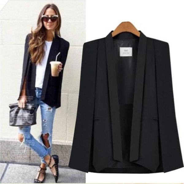 long sleeve capes and ponchoes coat for women cloak blazer cape autumn fashion british style office jacket suit, White;black
long sleeve capes and ponchoes coat for women cloak blazer cape autumn fashion british style office jacket suit, White;black