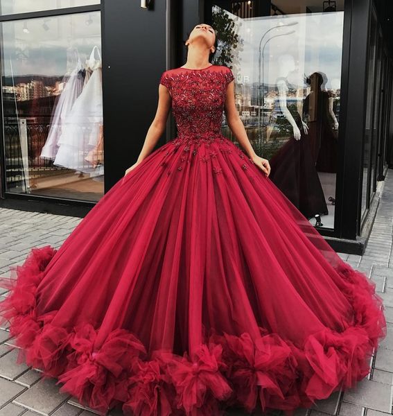 dark red crystals lace ball gown quinceanera dresses sheer jewel neckline appliques prom gowns ruffled floor length tulle sweet 16 dress, Blue;red
dark red crystals lace ball gown quinceanera dresses sheer jewel neckline appliques prom gowns ruffled floor length tulle sweet 16 dress, Blue;red