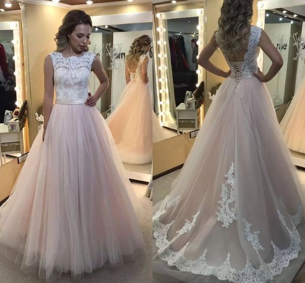 stunning jewel neck lace wedding dresses 2018 with belt tulle floor length lace-up back wedding bridal gowns, White
stunning jewel neck lace wedding dresses 2018 with belt tulle floor length lace-up back wedding bridal gowns, White