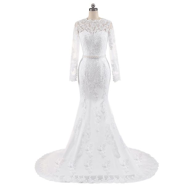 vestido de noiva new design mermaid appliques lace wedding dresses beaded sash backless vintage wedding gowns, White
vestido de noiva new design mermaid appliques lace wedding dresses beaded sash backless vintage wedding gowns, White