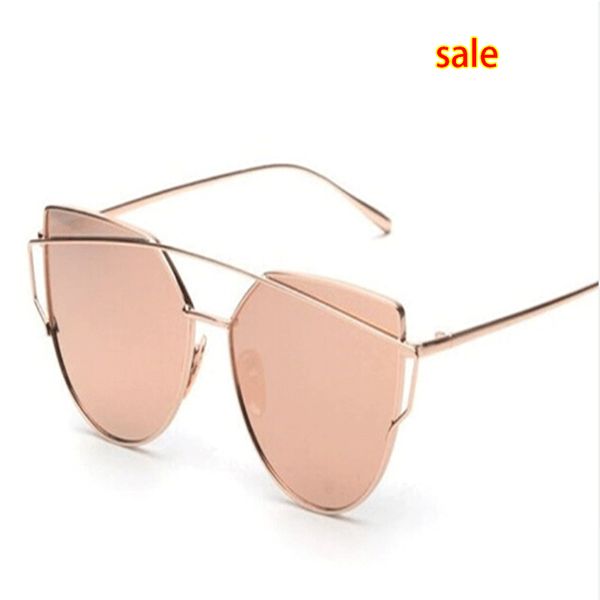 Fashion Cat Eye Sunglasses For Women Classic Brand Designer Twin-beams Sunglasses Coating Mirror Flat Panel Lens