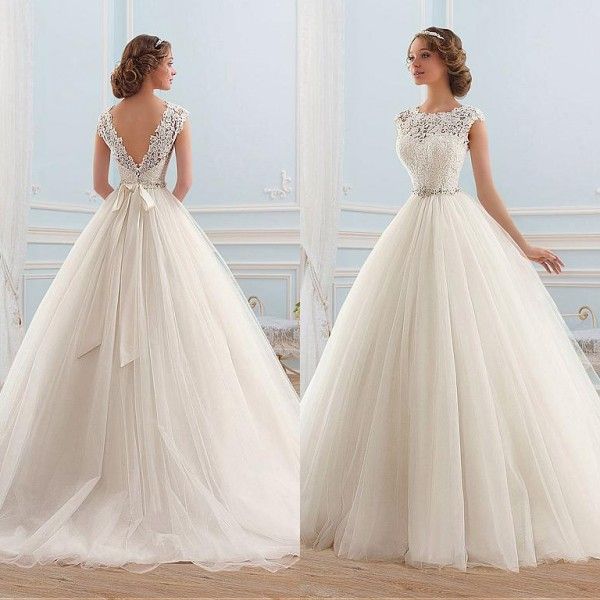 ball gown puffy wedding dress sheer lace jewel neck sleeveless open back tulle bridal gowns with beaded belt sweep train, White
ball gown puffy wedding dress sheer lace jewel neck sleeveless open back tulle bridal gowns with beaded belt sweep train, White