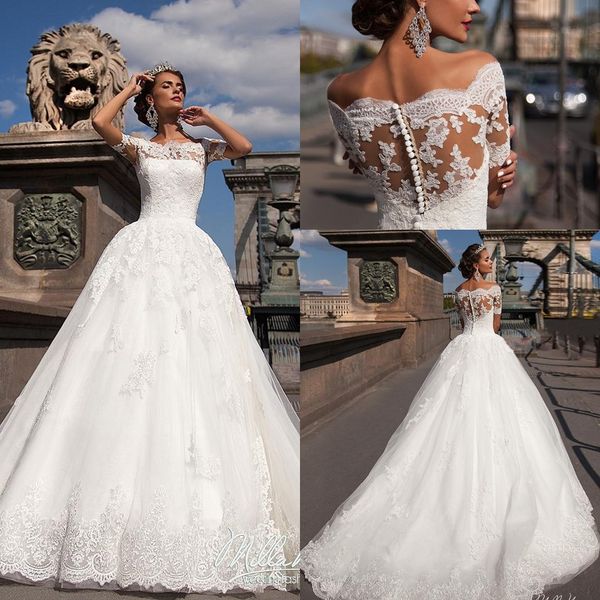 2019 elegant off the shoulder wedding dresses lace appliques short sleeves wedding bridal gowns court train tulle vintage for weddings, White
2019 elegant off the shoulder wedding dresses lace appliques short sleeves wedding bridal gowns court train tulle vintage for weddings, White