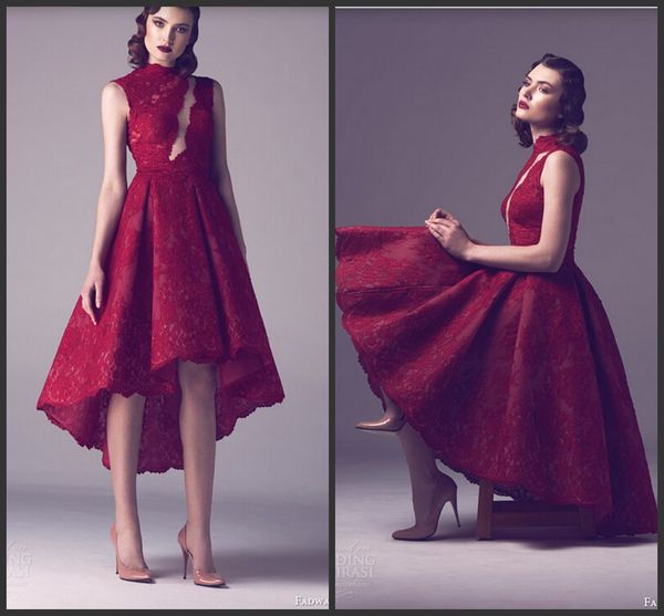 2021 hi low simple lace burgundy prom dresses a line high neck short party evening dresses, Black
2021 hi low simple lace burgundy prom dresses a line high neck short party evening dresses, Black
