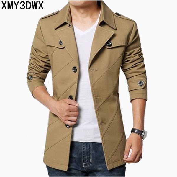 

wholesale- new 2017 fashion casual business men's trench coat england single-breasted long pea coat trench jackets mens slim fit clothe, Tan;black