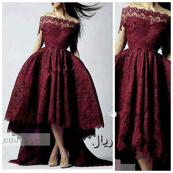 2019 red new arrival burgundy lace ball gown evening dress hi-lo prom gowns crystal applique arabic off shoulder prom dress, Black;red
2019 red new arrival burgundy lace ball gown evening dress hi-lo prom gowns crystal applique arabic off shoulder prom dress, Black;red