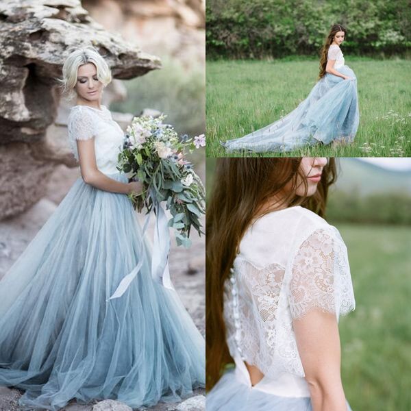 2017 dusty blue tulle white lace country wedding dresses a line short sleeves ruched long bridal gowns
2017 dusty blue tulle white lace country wedding dresses a line short sleeves ruched long bridal gowns