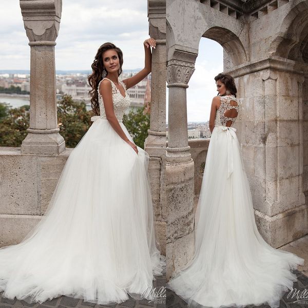 milla nova wedding dresses lace sleeveless backless soft tulle beach bridal gowns custom made sweep train a-line wedding dress with bow, White
milla nova wedding dresses lace sleeveless backless soft tulle beach bridal gowns custom made sweep train a-line wedding dress with bow, White