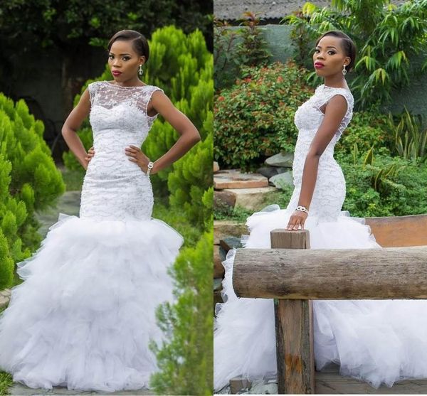 africa cap sleeves mermaid wedding dresses 2018 elegant beading tiered ruffles organza bridal gowns custom made country style wedding gown, White
africa cap sleeves mermaid wedding dresses 2018 elegant beading tiered ruffles organza bridal gowns custom made country style wedding gown, White