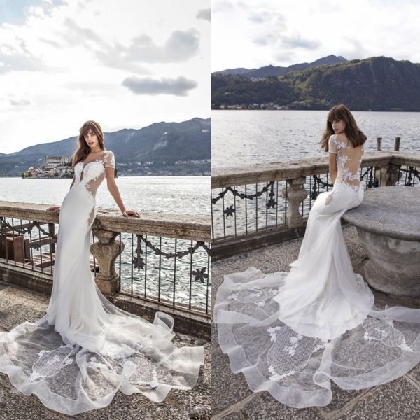mermaid wedding dresses short sleeves appliques bridal gowns sweep length sheer neck illusion wedding dress, White
mermaid wedding dresses short sleeves appliques bridal gowns sweep length sheer neck illusion wedding dress, White