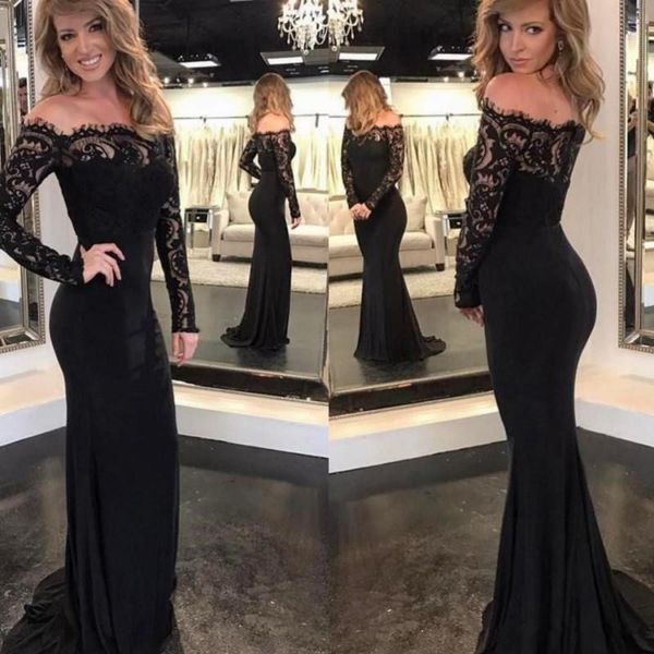 elegant black mermaid prom dresses long sleeves illusion off shoulder evening gowns lace vestidos festa formal party gowns
elegant black mermaid prom dresses long sleeves illusion off shoulder evening gowns lace vestidos festa formal party gowns