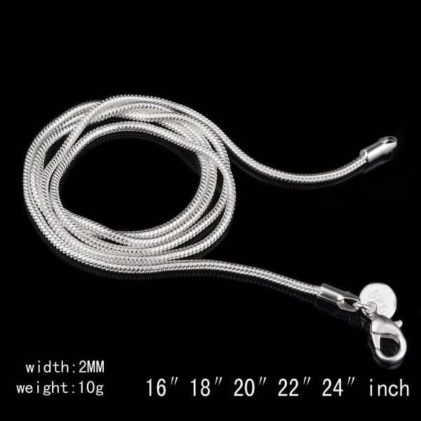 925 Sterling Silver Chain Necklace High quality 2MM Snake Chain 16-24inches 925 sterling silver Necklaces Fashion Jewelry Free Shipping
925 Sterling Silver Chain Necklace High quality 2MM Snake Chain 16-24inches 925 sterling silver Necklaces Fashion Jewelry Free Shipping