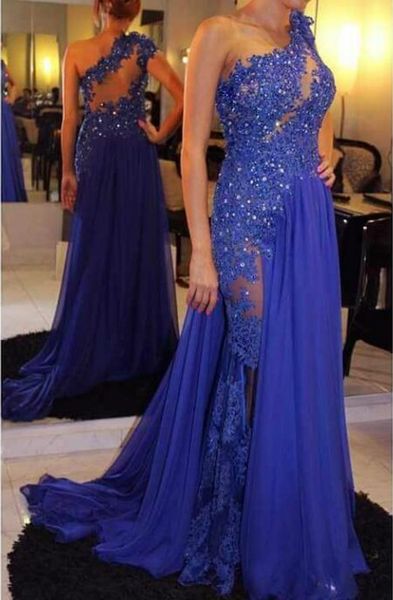 2019 Newest Royal Blue One-Shoulder Sexy Illusion Long Evening Dress Appliques With Beads Glamorous Prom Party Dress Vestidos Largos Cusotm
2019 Newest Royal Blue One-Shoulder Sexy Illusion Long Evening Dress Appliques With Beads Glamorous Prom Party Dress Vestidos Largos Cusotm